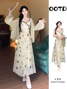 plus Size Summer Floral Print Split Halter Dress Womens Set High Waist A-Line Midi Dress Korean Style Commute Embroidery