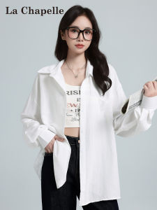 La Chapelle French Lace Splicing Casual Shirt Womens Autumn New White Back Split Design Sensation Long Sleeve Comfortable Breathable