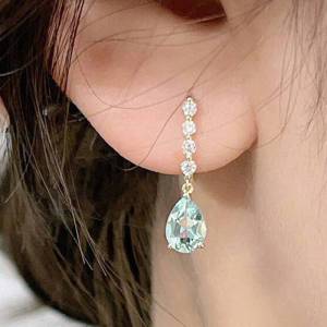 Huitan Elegant Women Drop Earrings Inlaid Sparkling Blue Cubic Zirconia Trendy Charming Party Daily Accessories Lady Jewelry