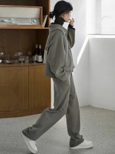 Pure Cotton Casual Sportswear Set Womens Spring Autumn Fashion High-End Feelings Streetwear Sweatshirt Wide Leg Pants Two-Piece Set