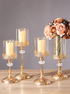 Elegant Gold Metal Glass Candle Home Decorations European Style Romantic Candlelight Dinner Table Ornaments Accessories