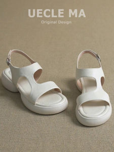 MASHUJIA | Soft Sheepskin Leather Retro Casual Heel Increasing Flat Sandals