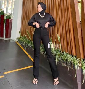 Celana Jeans Highwaist Cutbray wanita volt.2