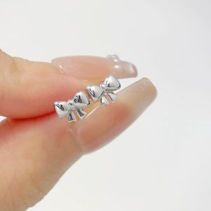 LAZO DIAMOND Everyday Dainty Ribbon Bow Stud Earrings in 375/9K White Gold