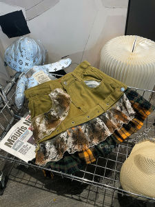 Vintage Patchwork Denim Mini Skirt Womens Summer New Desert Style Half Skirt High Waist Pleated Skirt A-Line Silhouette