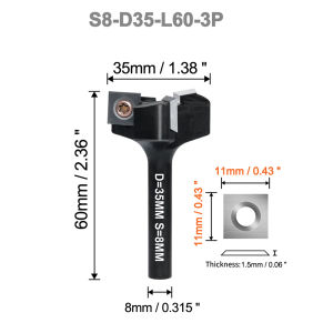 Dao phay phẳng mặt gỗ CNC 3 kiểu thân dao 8mm & 12mm với lưỡi cacbua thay thế được đường kính cắt 35mm 76mm dùng phẳng tấm gỗ