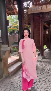 Áo dài cách tân cổ cao áo dài đũi tông vintage set áo dài mặc Tết chất Lụa Đũi Ánh Kim nút tàu đính nơ tay lỡ kèm quần dài Tuyết Nhung