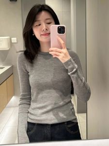 SHAXU | Elegant Slim Fit Knitted Sweater Gray Round Neck Long Sleeve