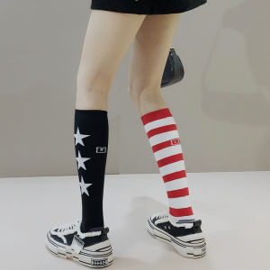 Red Striped Long Tube Socks Womens Personality AB Socks Korean Version Trendy Slimming Spring Autumn Mid-Calf Bulk Socks