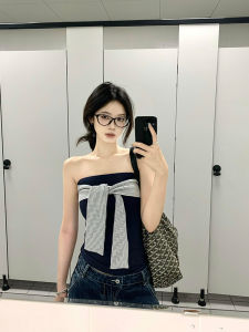 Retro Striped Tie-Dye Sleeveless Tube Top Vest Womens Fashion Summer 2025 Slim Fit Style Korean Design Sense Blouse