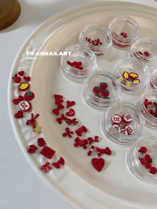 Phụ Kiện Làm Móng Tay Phong Cách Mới Năm Mới Đỏ Vàng Ruy Băng Thắt Nút Quả Mọng May Mắn Phụ Kiện Làm Đẹp Móng Tay YIFAN NAIL ART