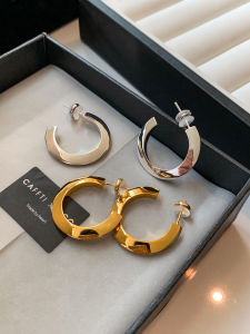 Elegant Silver Needle Gold Color Simple Large Circle Womens High-End Sensation Lightweight Luxury Hoops Earrings Fashion Jewelry