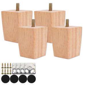 4Pcs Solid Wood Furniture Legs Replacement Furniture Feet 6/15/20cm Height Table Leg with Screws Non-slip Chair Wardrobe Feet