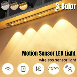 3 Colors Motion Sensor LED Night Light TYPE-C Rechargeable Ultra-Thin Smart Wireless Cabinet Lighting USB Portable Adjustable Closet Wardrobe Lamp Kitchen Bedroom