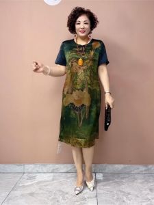 Summer New Short Sleeve Floral Silk Cheongsam Dress