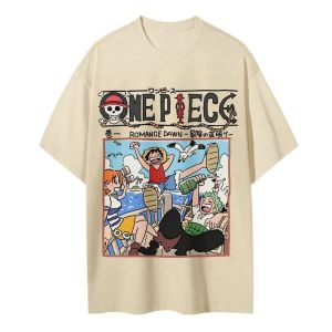 Bandai | ONE PIECE Anime Mens and Womens Short-sleeved T-shirt Creative Printed Street Summer Casual Wear Popular Loose Top