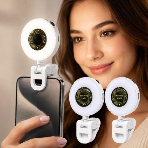 Clip-on LED Selfie Ring Light / Dimmable Portable Fill Lamp / USB Rechargeable Mini Light / for Makeup Live Streaming & Mobile Photography