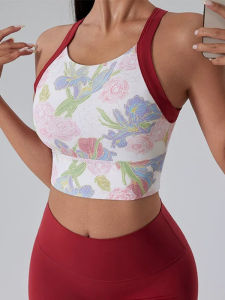 High-Intensity Yoga Sports Bra Womens Fixed Pad Shockproof Gathered Backless Vest Breathable Quick Dry Nylon Ladies Training