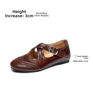Belle | Brogue Carved Internal Height-increasing Mary Jane Shoes for Women Leather Thin Soles