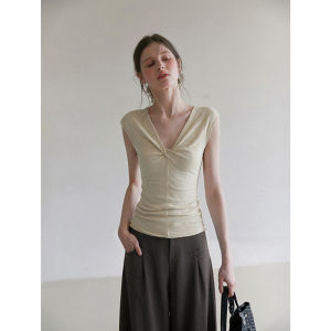 Retro Sleeveless Pure Color Fitted T-shirt