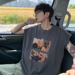 American Retro Wine Red Sleeveless Cotton T-Shirt Mens Summer Fitness Basketball Sport Vest Short Sleeve Shoulder Pad