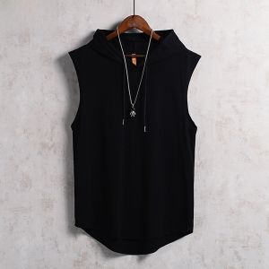 Áo Thun Cotton Không Tay Mùa Hè Có Mũ Trùm Đầu Thể Thao Rộng Rãi Thoải Mái Cho Thanh Thiếu Niên Đi Bộ Đường Dài Chạy Bộ Tập Thể Dục