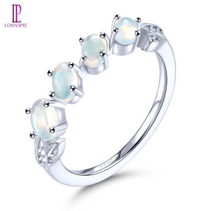 Lohaspie Jewelry Real 1 Carats 925 Silver Ring With Gemstone Natural Opal Ring Oval Cut Gemstone Opal Ring Birthstone Ring For Women Jewelry Gift