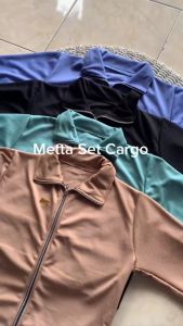 Metta Set Cargo - One Set Wanita Knit Wenda Premium Setelan Wanita Kekinian Lengan Panjang Set Celana Blouse LD 110 cm