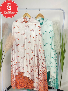 Mukena Jumbo Terbaru Model Setelan Bahan Katun Rayon Adem Motif Bunga Fashion Muslim Wanita - XELLEA