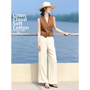 MOHANYIMEI | Linen Waist Slimming Color Block Suit Summer New Women