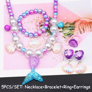 Set of 2/5 Mermaid Pearl Shell Necklace Pendant Earrings Rings Set Mermaid Accessories Jewelry