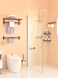 Waterproof Wooden Bathroom Towel Rack Set Wall Mounted Bathroom Organizer Accessories Kit