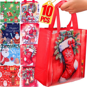 10 cái Túi xách giáng sinh dung tích lớn gấp tiện lợi tái sử dụng món quà giáng sinh túi bao bì Santa Claus không túi đan