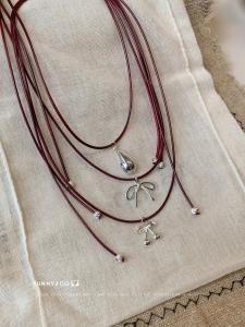 Red Pull Rope Butterfly Knot Necklace Versatile Korean Style INS Layering Sweater Chain Minimalist Artistic Fashion Jewelry