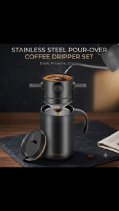 Portable Stainless Steel Pour Over Coffee Maker Set - Paperless Reusable Coffee Dripper Filter & Vacuum Insulated Coffee