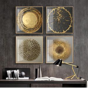 Scandinavian Classic Wall Art Golden Luxury Lips Leaves HD Canvas Poster Oil Painting Print Home Bedroom Living Room Decoration