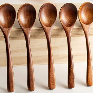 4Pcs Natural Wooden Spoon Kitchen Long Short Handle Soup Spoon Honey Coffee Milk Teaspoon Spice Condiment Scoop Tableware Tools