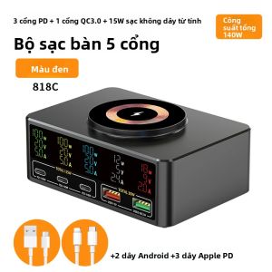 Earise | Bộ Sạc Nhanh PD 140W Đa Cổng (4xUSB-A 4xUSB-C) với Bảo Vệ Thông Minh Tương Thích Điện Thoại Laptop & Thiết Bị Đeo