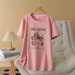 Áo Thun Cotton in Chữ Cổ Tròn Tay Ngắn Dáng Rộng Cỡ Lớn Màu Hồng Thời Trang Mùa Hè Cho Nữ