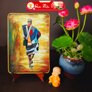 Tặng Kèm Chân Đế - Tranh Thầy Minh Tuệ Để Bàn CHÂN THIỆN MỸ Lõi Gỗ Tráng Gương Cao Cấp 15x21cm