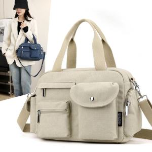 2025 New Womens Canvas Tote Bag Versatile Handbag Shoulder Bag Crossbody Bag Multi-Pocket Large Capacity Retro Artistic Style