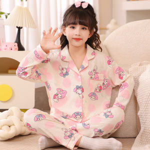 Childrens Pure Cotton Sleepwear Long Sleeve Thin Set Autumn Style Home Clothes for Girls Cute Fashionable Kids Home Suit