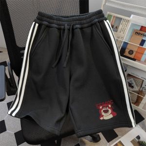 Quần Short Thể Thao Thường Ngày Cỡ Lớn 300 Pound Phong Cách Mỹ Cho Nam Mùa Hè in Họa Tiết Gấu Dâu Tây Quần Ống Đứng Sọc Quần Năm Mảnh