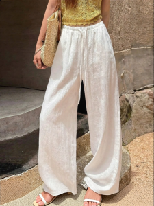 Linen High Waist Draping Straight Leg Pants