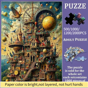 Colorful Whimsical Castle Jigsaw Puzzle Family Interaction & Fun Gift Vibrant Abstract Design Fantasy Architecture pattern