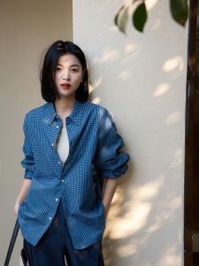Loose Fit Cotton Shirt Long Sleeve Womens Blue White Retro Style Spring Summer New Arrival Casual Fashion Ladies Shirt