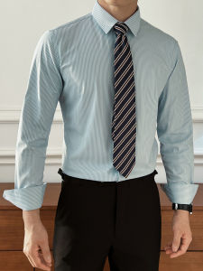 เสื้อเชิ้ตผู้ชายผ้าไหมมัลเบอร์รี่คุณภาพสูง แขนยาว ลายทาง ทรงสลิมฟิต แฟชั่น ลำลอง สำหรับธุรกิจ ต้านริ้วรอย เสื้อเชิ้ตผ้าฝ้ายโพลีเอสเตอร์