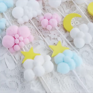 Birthday Decoration Anniversary Supplies Kid Sweet Gift Star Cloud Ball Fence Cake Topper for Baby Shower Baking(1364)
