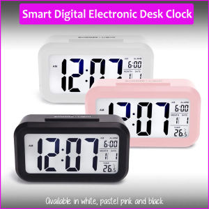 Portable Smart Digital Electronic Desk Clock - Alarm Snooze Light Loud - LED with Night Light Backlight Table Home Decor Living Bed Side Bedroom Kids Room Indoor Temperature Display