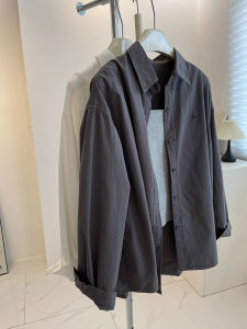 Japanese Style Gray Long Sleeve Shirt Womens Spring and Autumn Small Casual Loose and Lazy Style Shirt Embroider Bandage Dress Tops
